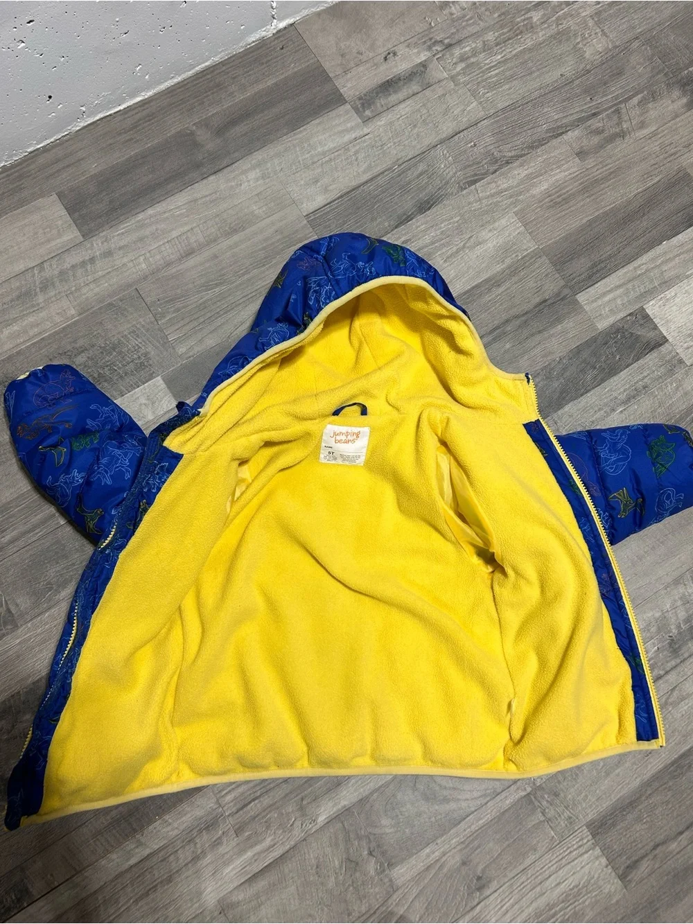 Jumping Beans Boys Blue Dinosaur Puffer Winter Jacket 5T